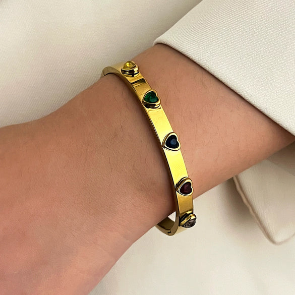 Wholesale Stainless Steel Electroplated Devil's Eye Diamondencrusted Love Bracelet Set Nonfading Open Bracelet Geometric Style Accessories