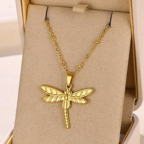Wholesale Stainless Steel Electroplated Dragonfly Unisex Necklace With Cross Chain