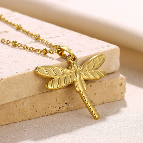 Wholesale Stainless Steel Electroplated Dragonfly Unisex Necklace With Cross Chain