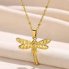 Wholesale Stainless Steel Electroplated Dragonfly Unisex Necklace With Cross Chain
