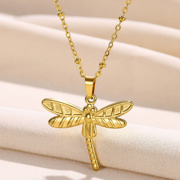 Wholesale Stainless Steel Electroplated Dragonfly Unisex Necklace With Cross Chain