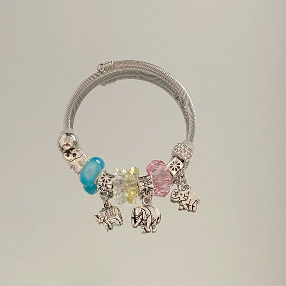 Wholesale Stainless Steel Electroplated Elephant Pendant Panstyle Beaded Bracelet