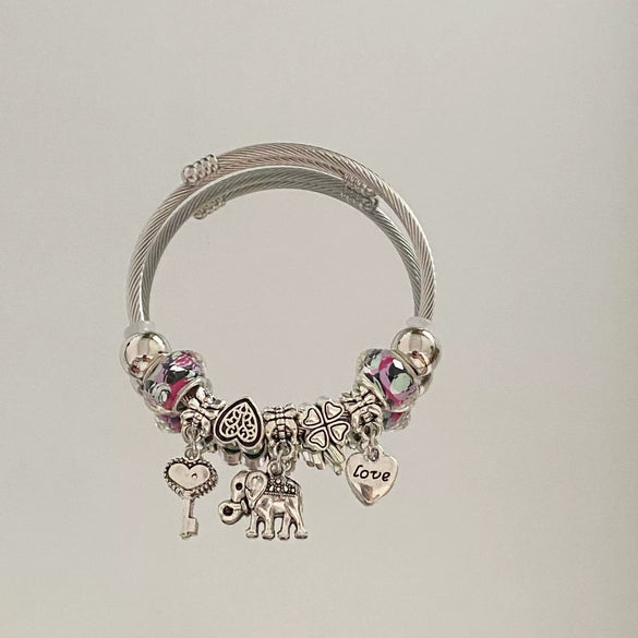 Wholesale Stainless Steel Electroplated Elephant Pendant Panstyle Beaded Bracelet