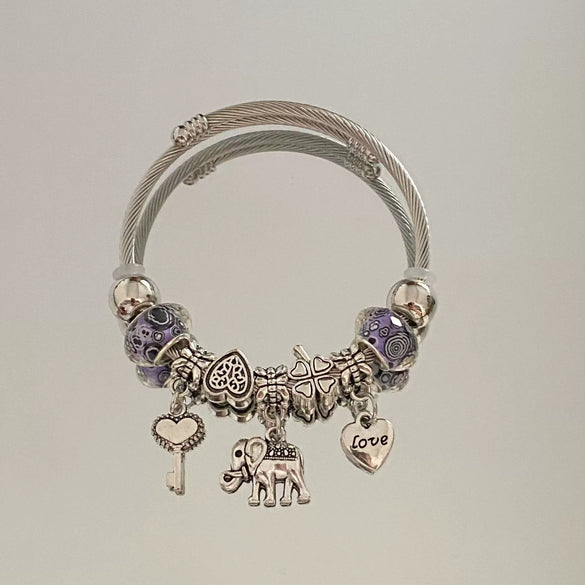 Wholesale Stainless Steel Electroplated Elephant Pendant Panstyle Beaded Bracelet