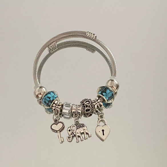 Wholesale Stainless Steel Electroplated Elephant Pendant Panstyle Beaded Bracelet