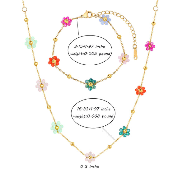 Wholesale Stainless Steel Electroplated Floral Necklace And Bracelet Set For Women