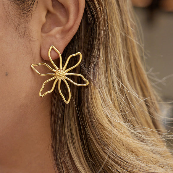 Wholesale Stainless Steel Electroplated Flower Earrings For Women