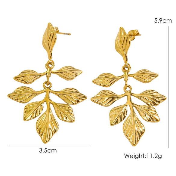 Wholesale Stainless Steel Electroplated Flower Leaf Pendant Earrings Jewelry For Women