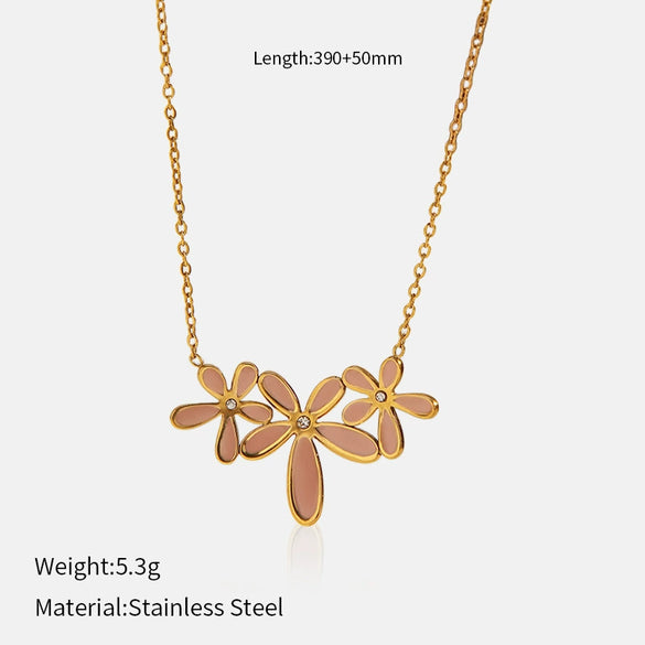 Wholesale Stainless Steel Electroplated Flower Necklace And Bracelet Set For Women
