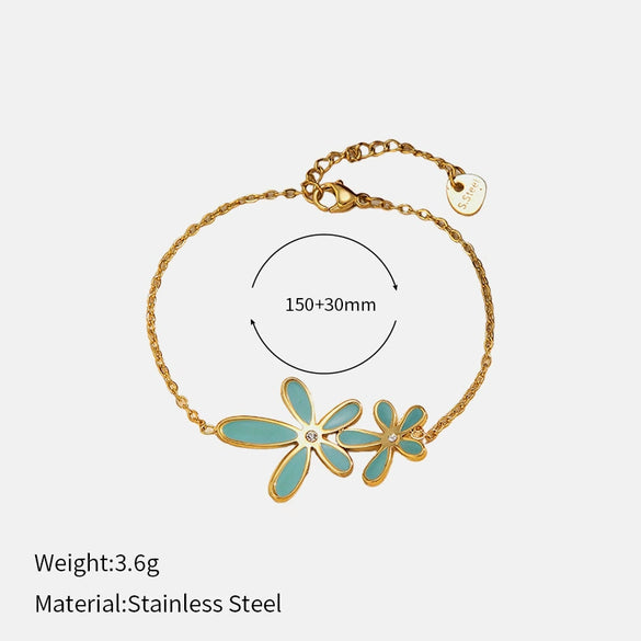 Wholesale Stainless Steel Electroplated Flower Necklace And Bracelet Set For Women
