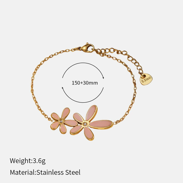 Wholesale Stainless Steel Electroplated Flower Necklace And Bracelet Set For Women