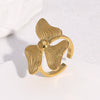Wholesale Stainless Steel Electroplated Flower Pattern Open Ring Hand Jewelry For Women