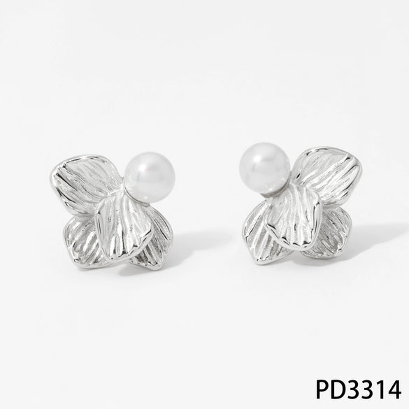 Wholesale 316 Stainless Steel Electroplated Flower Pattern Petal Earrings For Women Light Luxury Style
