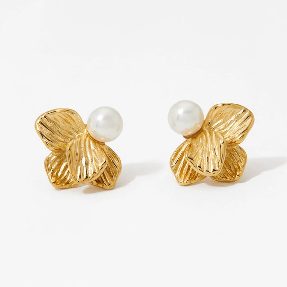 Wholesale 316 Stainless Steel Electroplated Flower Pattern Petal Earrings For Women Light Luxury Style