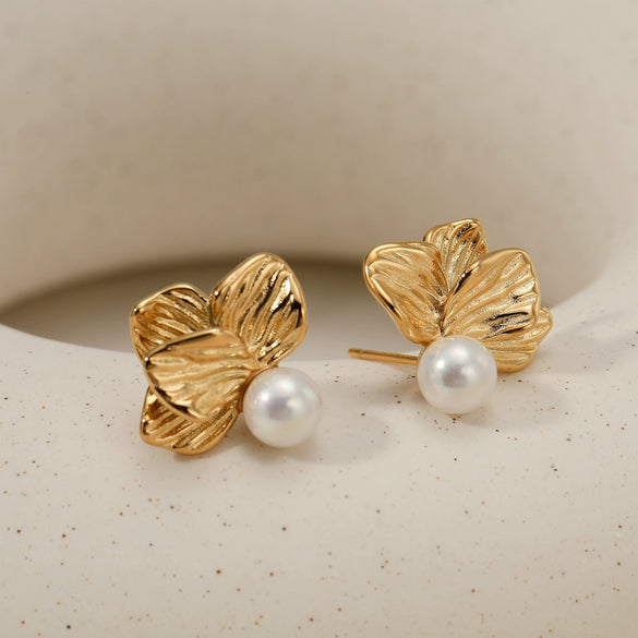 Wholesale 316 Stainless Steel Electroplated Flower Pattern Petal Earrings For Women Light Luxury Style