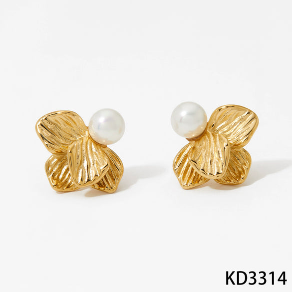 Wholesale 316 Stainless Steel Electroplated Flower Pattern Petal Earrings For Women Light Luxury Style