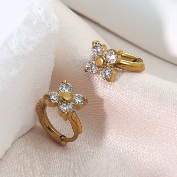 Wholesale Stainless Steel Electroplated Flower Zircon Earrings For Women