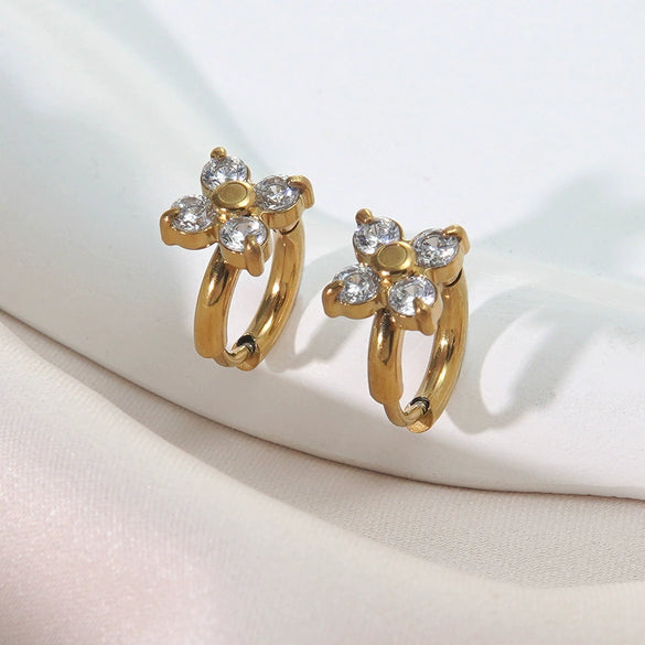 Wholesale Stainless Steel Electroplated Flower Zircon Earrings For Women