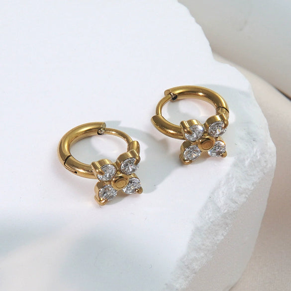 Wholesale Stainless Steel Electroplated Flower Zircon Earrings For Women