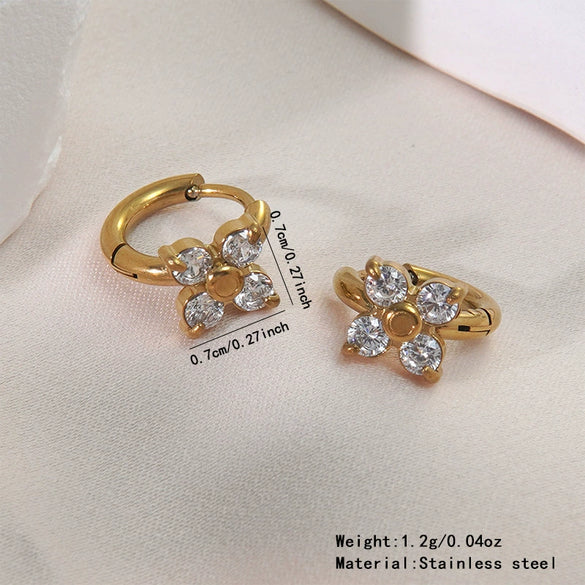 Wholesale Stainless Steel Electroplated Flower Zircon Earrings For Women