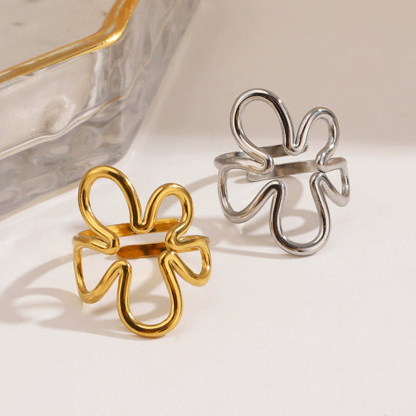 Wholesale Stainless Steel Electroplated Flowershaped Open Ring For Women