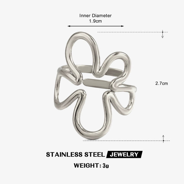 Wholesale Stainless Steel Electroplated Flowershaped Open Ring For Women