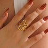 Wholesale Stainless Steel Electroplated Flowershaped Open Ring For Women