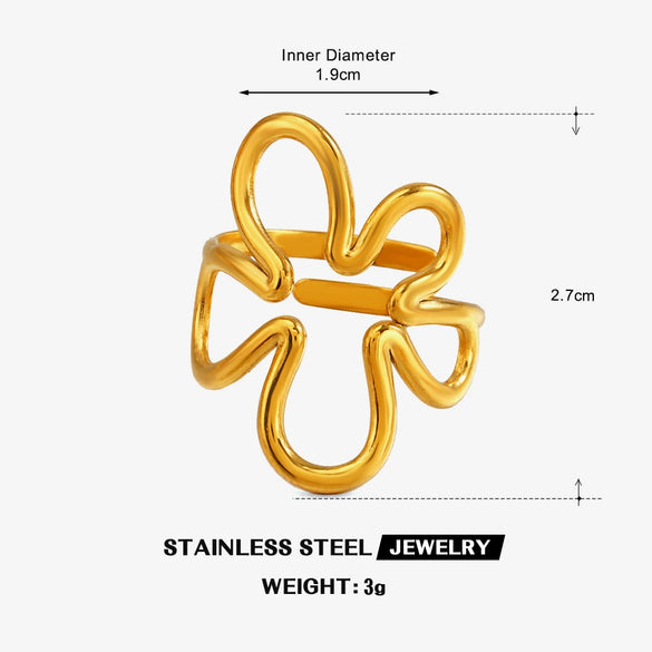 Wholesale Stainless Steel Electroplated Flowershaped Open Ring For Women