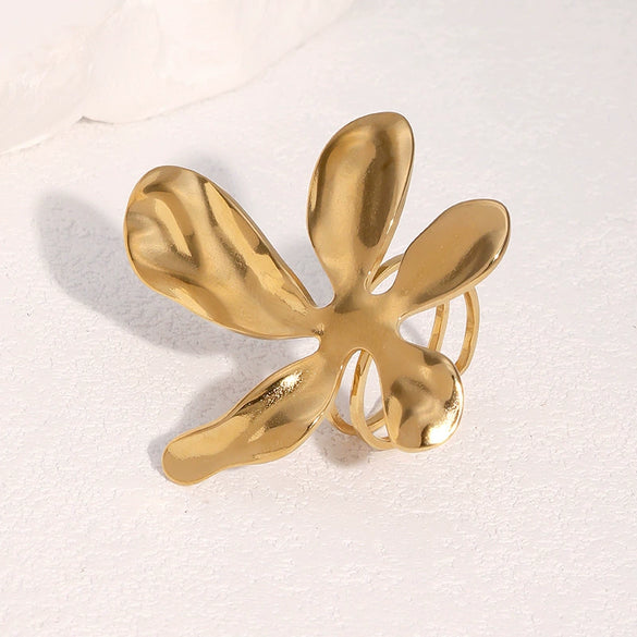 Wholesale Stainless Steel Electroplated Flowershaped Open Ring Hand Jewelry For Women