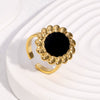 Wholesale Stainless Steel Electroplated Geometric And Floral Pattern Open Ring Women's Jewelry