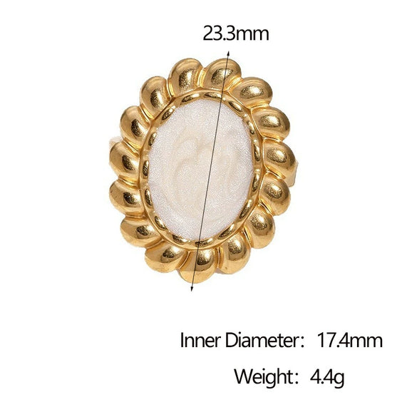 Wholesale Stainless Steel Electroplated Geometric And Floral Pattern Open Ring Women's Jewelry