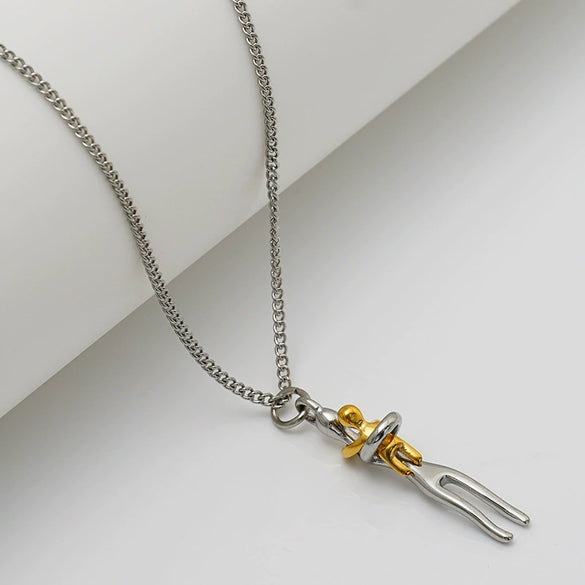 Wholesale Stainless Steel Electroplated Geometric Cartoon Character Motherdaughter Hugging Design Necklace For Adults Children And Elders
