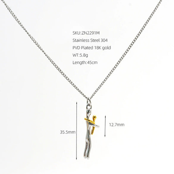 Wholesale Stainless Steel Electroplated Geometric Cartoon Character Motherdaughter Hugging Design Necklace For Adults Children And Elders
