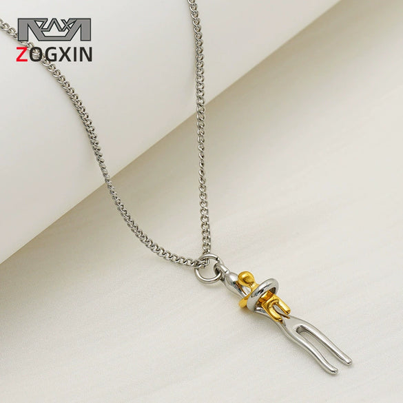 Wholesale Stainless Steel Electroplated Geometric Cartoon Character Motherdaughter Hugging Design Necklace For Adults Children And Elders