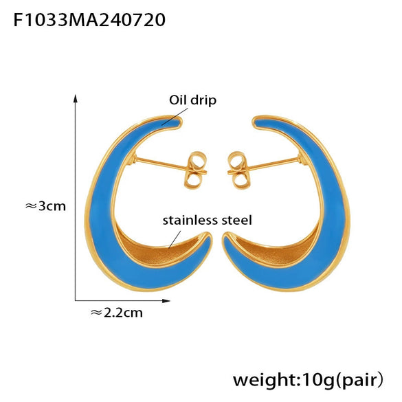 Wholesale 316L Stainless Steel Electroplated Geometric Crescent Shaped Inner Hollow Oil Drop Women's Earrings