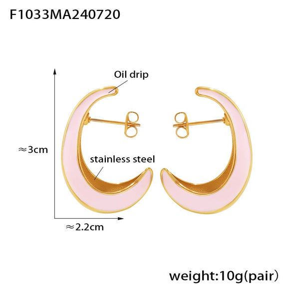 Wholesale 316L Stainless Steel Electroplated Geometric Crescent Shaped Inner Hollow Oil Drop Women's Earrings