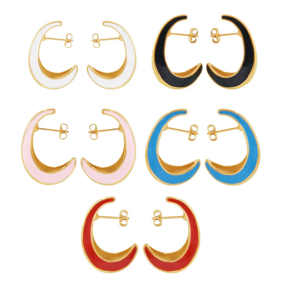 Wholesale 316L Stainless Steel Electroplated Geometric Crescent Shaped Inner Hollow Oil Drop Women's Earrings