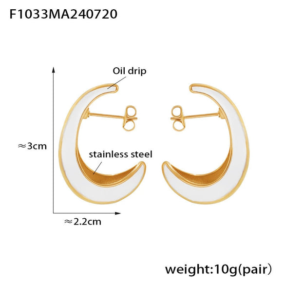 Wholesale 316L Stainless Steel Electroplated Geometric Crescent Shaped Inner Hollow Oil Drop Women's Earrings