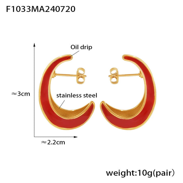Wholesale 316L Stainless Steel Electroplated Geometric Crescent Shaped Inner Hollow Oil Drop Women's Earrings