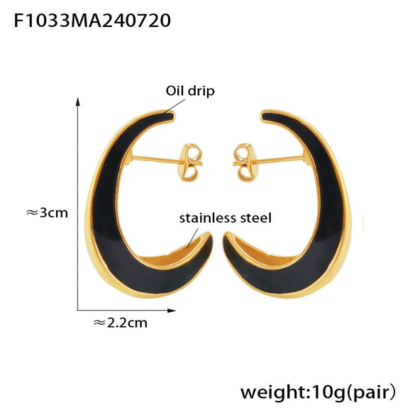 Wholesale 316L Stainless Steel Electroplated Geometric Crescent Shaped Inner Hollow Oil Drop Women's Earrings