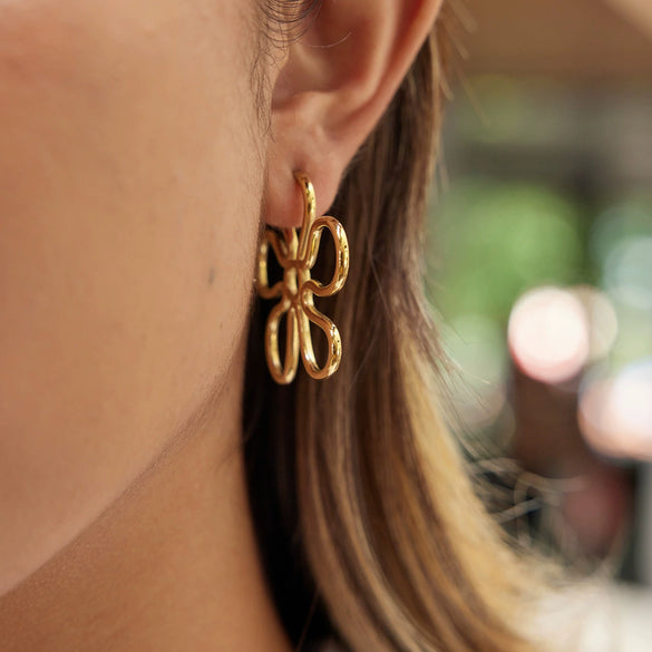 Wholesale Stainless Steel Electroplated Geometric Cut Out Flower Earrings For Women