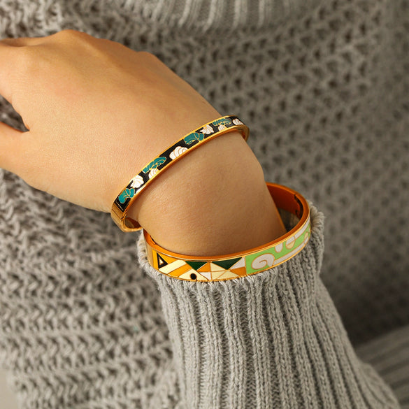 Wholesale Stainless Steel Electroplated Geometric Enamel Bracelet Trendy Ins Style Jewelry Accessories