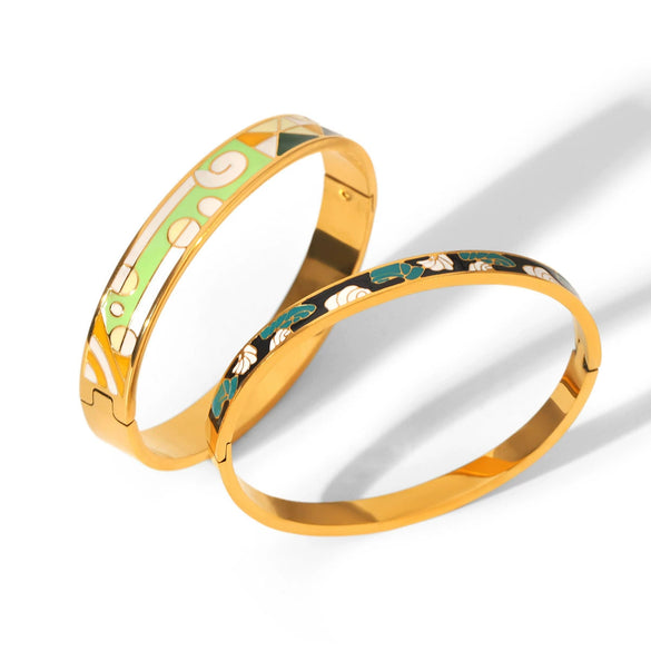 Wholesale Stainless Steel Electroplated Geometric Enamel Bracelet Trendy Ins Style Jewelry Accessories