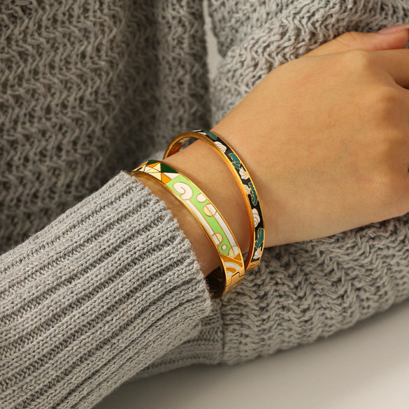 Wholesale Stainless Steel Electroplated Geometric Enamel Bracelet Trendy Ins Style Jewelry Accessories
