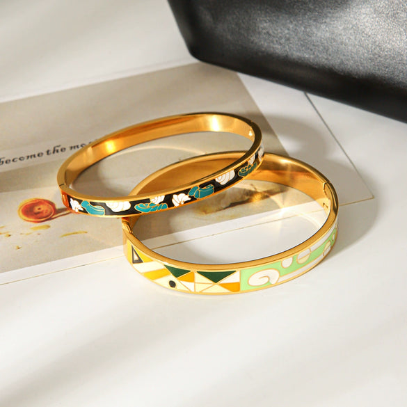 Wholesale Stainless Steel Electroplated Geometric Enamel Bracelet Trendy Ins Style Jewelry Accessories