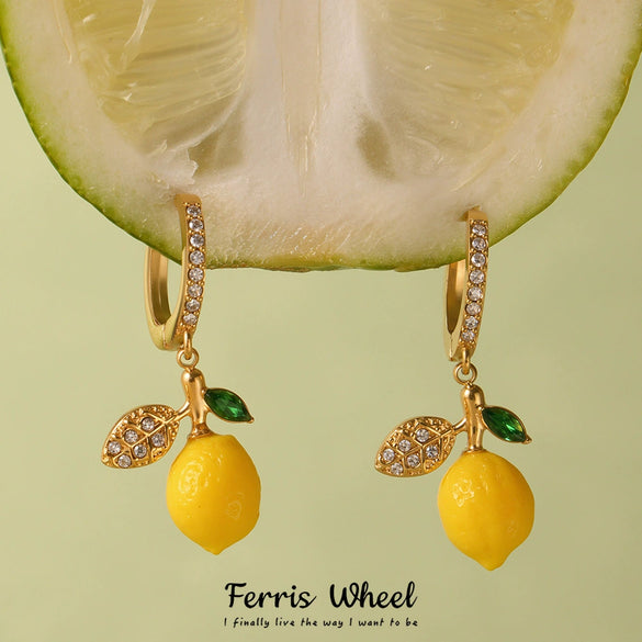 Wholesale Stainless Steel Electroplated Geometric Ferris Wheel Lemon Pendant Earrings For Women