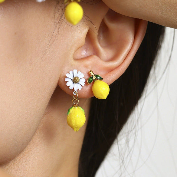 Wholesale Stainless Steel Electroplated Geometric Ferris Wheel Lemon Pendant Earrings For Women