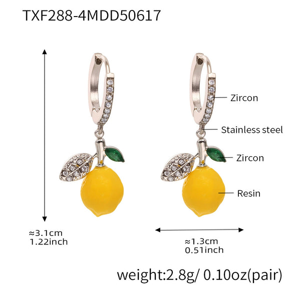 Wholesale Stainless Steel Electroplated Geometric Ferris Wheel Lemon Pendant Earrings For Women