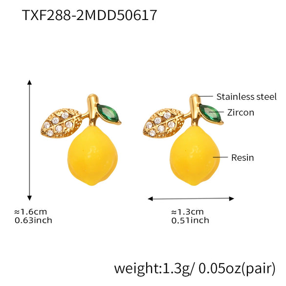 Wholesale Stainless Steel Electroplated Geometric Ferris Wheel Lemon Pendant Earrings For Women