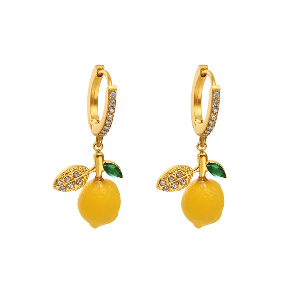 Wholesale Stainless Steel Electroplated Geometric Ferris Wheel Lemon Pendant Earrings For Women